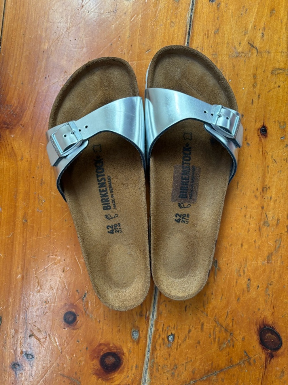 Birkenstock Madrid Silver Metallic Single Strap Sandals